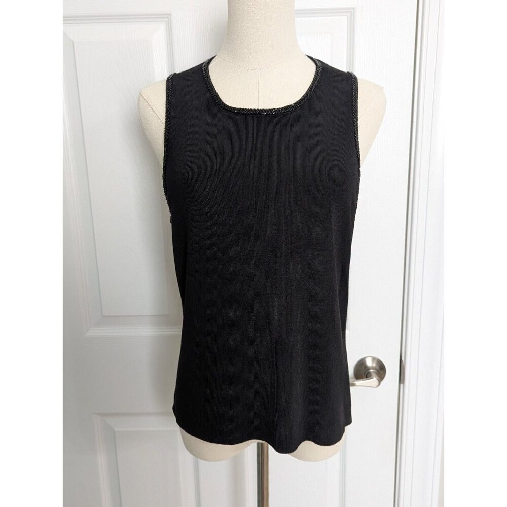 Carmen Marc Valvo Black Women’s Sleeveless Beaded Bamboo Blend Top Size L